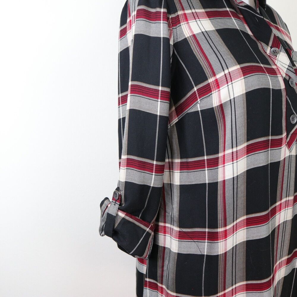 J Jill Size Petite XS Tencel Popover Shirt Dress Black Red Plaid - Picture 9 of 11